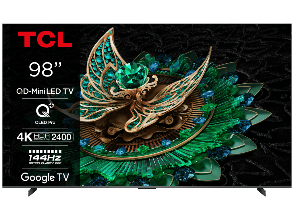 TCL 98″C765 QD-Mini LED 4K TVHDR 2400 nits; QLED PRO;ONKYO 2.1ch; 144Hz VRR; Google TV