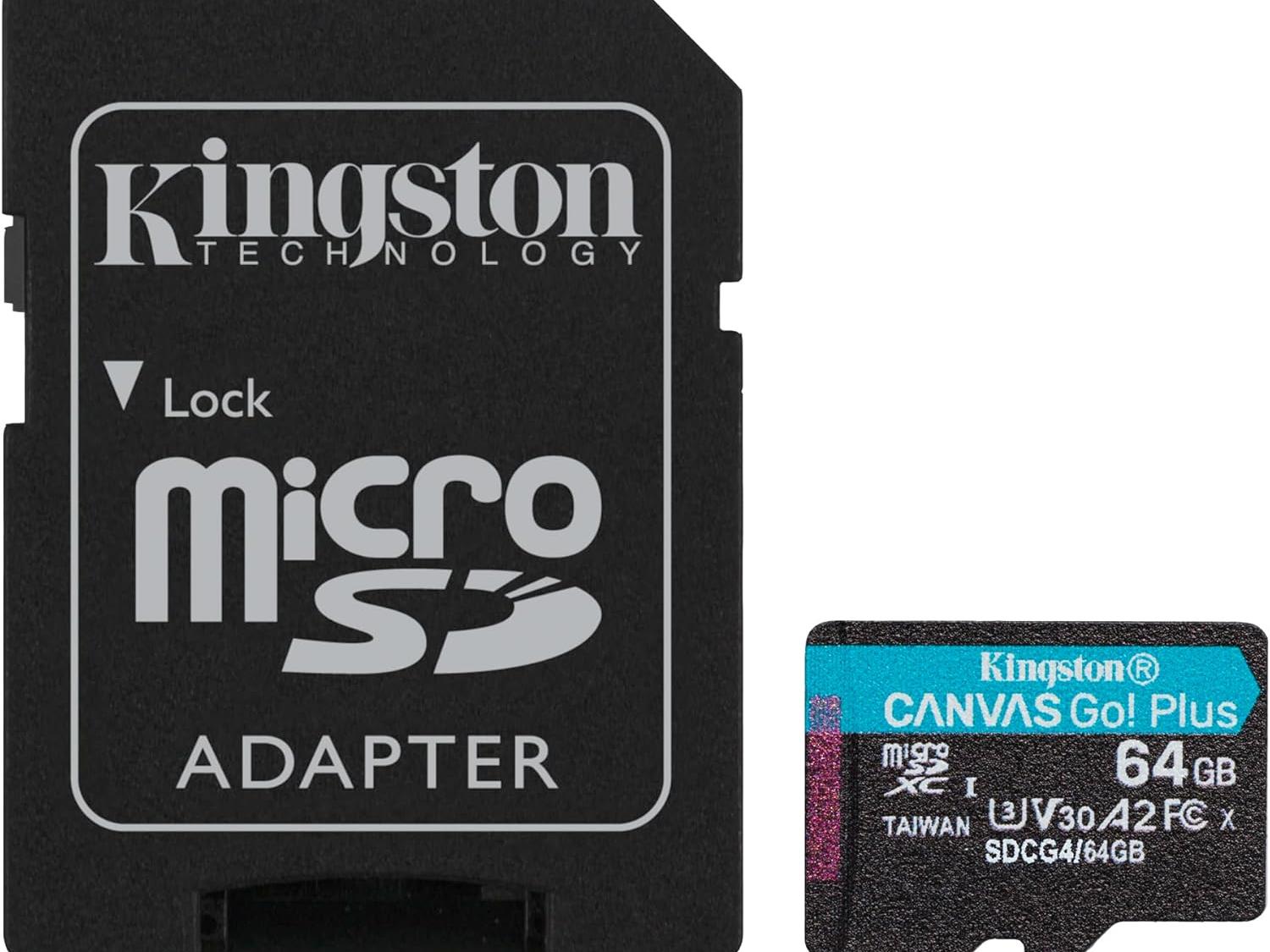 Kingston microSD 64GBCanvasGoPlus, Gen4r/w:200MB/s/160MB/s,with adapter